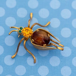 Vintage Art Nouveau Insect Gold Tone and Brown Brooch - M17