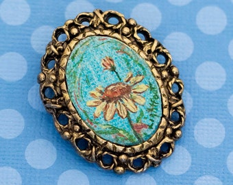 Vintage Oval Sun Flower Cameo Brooch - M21