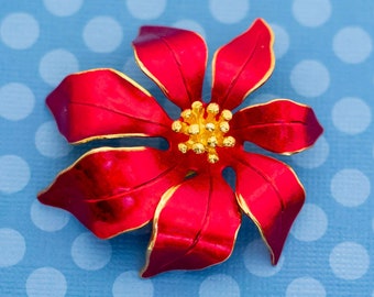 Vintage Red Poinsettia Brooch, Cerrito - M22