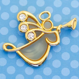 Vintage Mid Century Musical Angel Rhinestone Brooch by LC - M15