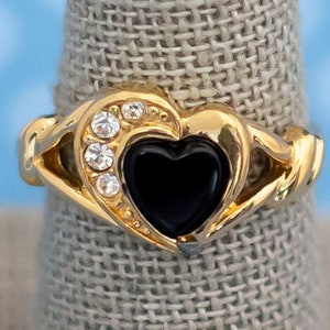 Vintage Gothic Heart Rhinestone Ring by Avon Size 6 3/4 - M14