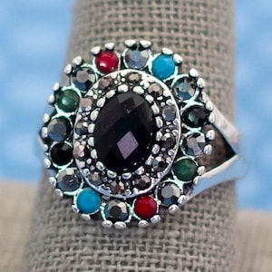 Vintage Colorido Anillo Circular Tamaño 9 1/2 - M21