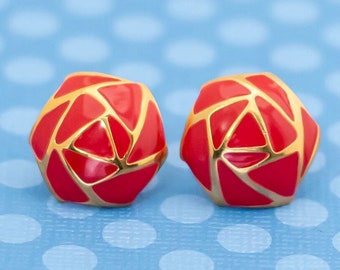 Vintage Boho Red and Gold Tone Stud Earrings - M11