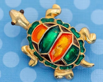 Vintage Mid Century Green Turtle Multicolor Brooch - M15