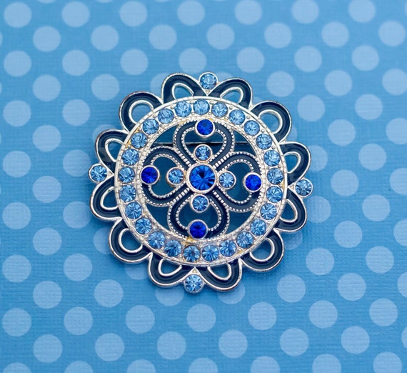 Vintage Victorian Floral Blue Gemstone Silver Ton… - image 1
