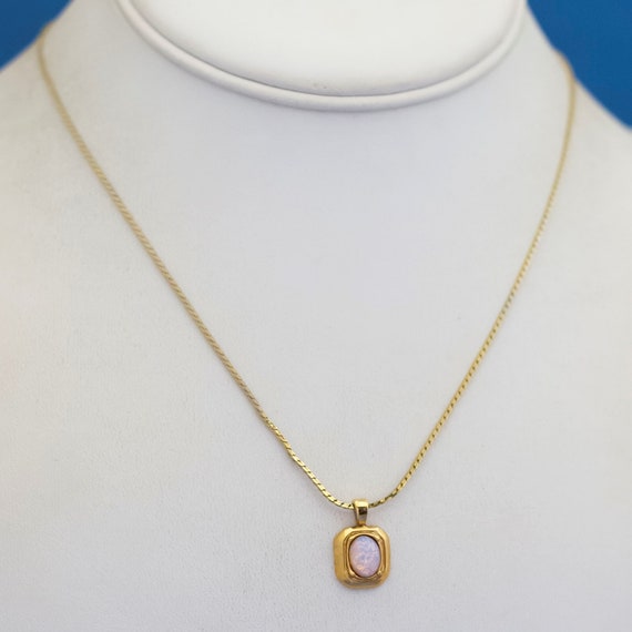 16 inch, Vintage Pink Oval Stone Gold Tone Geomet… - image 2