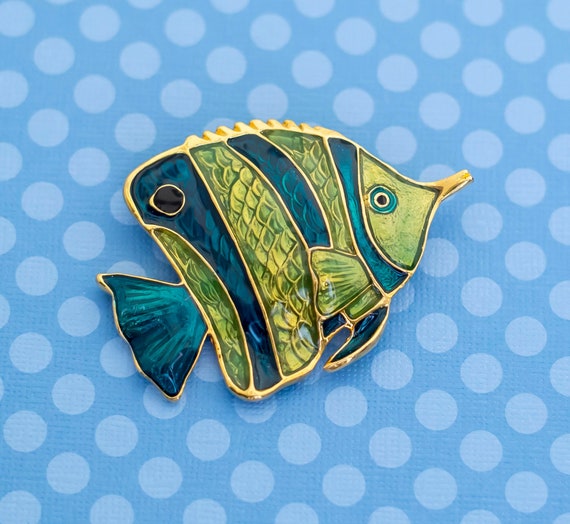 Vintage Art Nouveau Green Fish Brooch - M4 - image 1