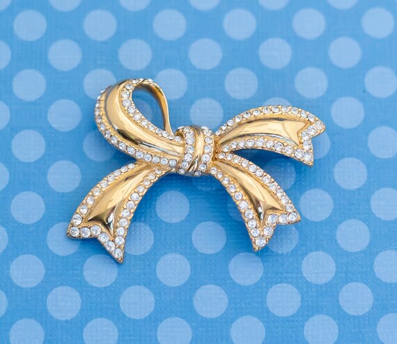 Bow Rhinestone Gold Tone Brooch Rhinestone Bow Brooch Pin, Elegant Crystal Sparkly Bowknot  main image 3