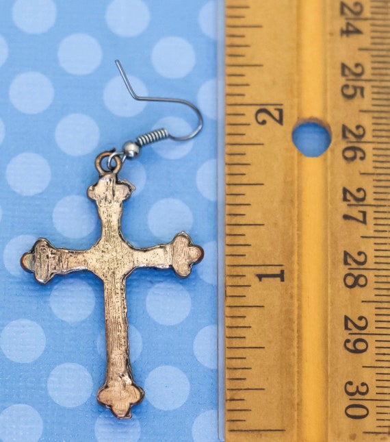 Vintage Gothic Cross Silver Tone Dangle Earrings … - image 2