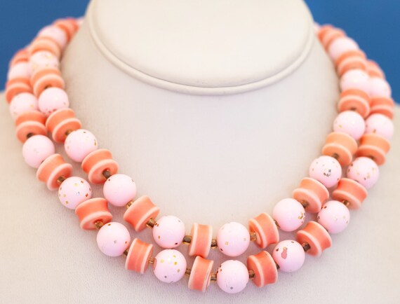 16 inch, Vintage Pink Ball Ring Beads Choker Neck… - image 1