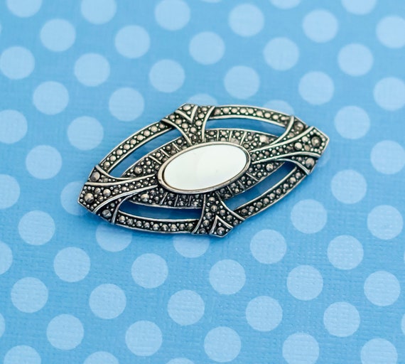 Vintage Victorian Mother of Pearl and Marcasite B… - image 1