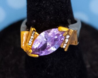 Bague Ancienne Or Rose 18 Carats France XIXe - Pierre Violette Synthétique, Taille 58 - 3,7g - Occasion Très Bon état