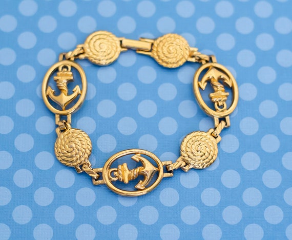 Vintage Mid Century Anchor Gold Tone Bracelet by … - image 1