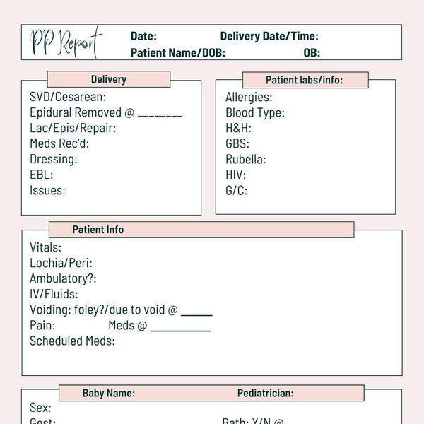 Nurse Report Sheet - Etsy