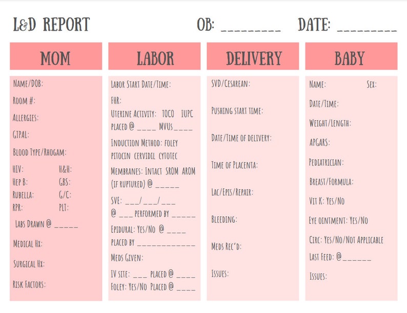 Labor and Delivery Report Sheet - Etsy