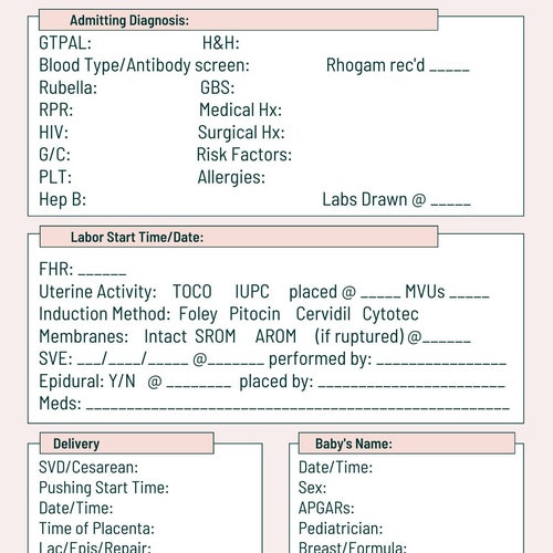Labor and Delivery Nurse Report Sheet Digital Download PDF - Etsy
