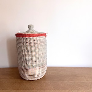 Wicker basket, hand woven, SMALL white with orange tower