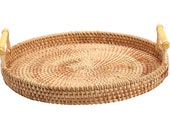 11 Inches Woven Rattan Round Tray for Coffee Table