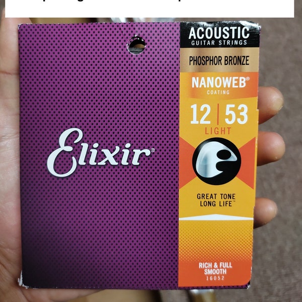 Open Box New Elixir 16052 Phosphor Bronze Nanoweb Coating Acoustic Guitar Strings, Light, 12-53, Bracelets Raw Material