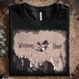 Witching Hour T-Shirt, Comfort Colors Flying Witch Tee, Gothic Occult Tee, Witchy Aesthetic Shirt, Halloween Graphic, Dark Academia Gift