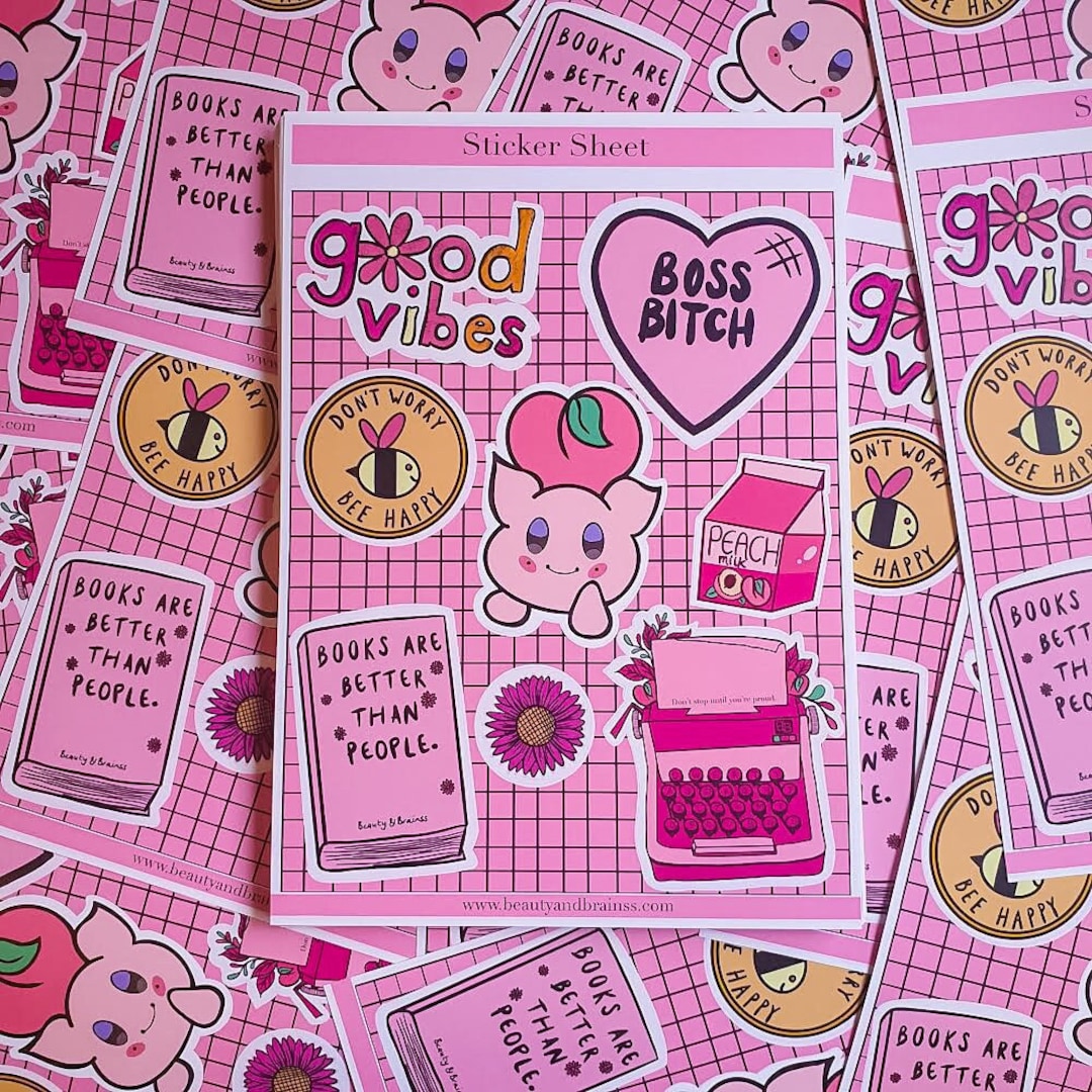 Positivity Sticker Sheet Kawaii Themed Pink Stickers Motivational Boss