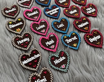 Lebkuchen Herz Oktoberfest Anstecker Brosche Pin Filz für Dirndl Lederhose Kleidung Party JGA Wunschname Personalisierbar Namensschild Xmas