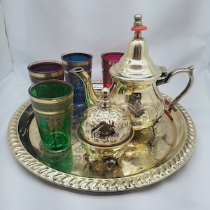Theepotset, Marokkaanse theepot, theepot voor één en kopje, Marokkaanse nationale drank, theepot, theepot voor één met zeef, theepot