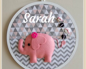 Gepersonaliseerde naambord roze olifant kinderkamerbord voor babymeisje