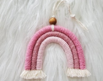 Rosa Makramee Regenbogen Kinderzimmer Deko: Boho Wandbehang