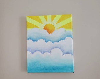 Hand Painted Nursery Canvas Art: Sunshine & Clouds (10x8 inches)