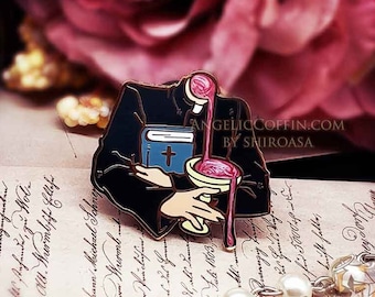 Blood Wine Gothic Enamel Pin, Occult Priest pin, Sacricore, Christcore, Gold finish