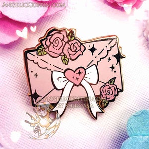 Pin con carta de amor, pin esmaltado de San Valentín, pin Lovecore, Romantic Academia, pin estético lindo, acabado dorado