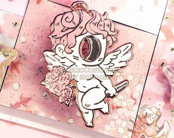 Cherub angel enamel pin, creepy cute weirdcore pin, kawaii pastel goth pin, Rose Gold finish