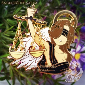 Blind Angel of Justice, Gothic Enamel Pin, Alt pin, Occult, Gold finish