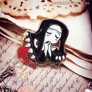 Cute Monster Girl Nun Gothic Enamel Pin, eldritch occult pin, Sacricore, Christcore, catholic pin, Gold finish