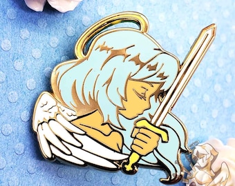 Sword Guardian Angel Enamel Pin, Angelcore aesthetic, Pastel girl pin, Gold finish