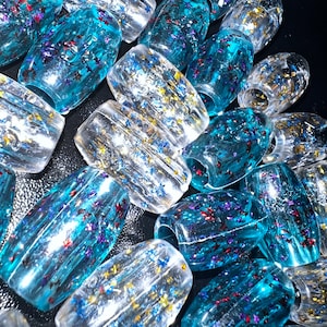 20pcs Sparkly Blue, Orange Mix and Clear pony barrel acrylic Extra Large size 15x10mm hole hair styling crafting beads for braids tribal