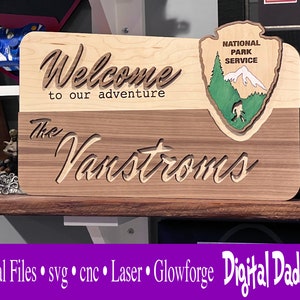 Placa do Serviço de Parques Nacionais Glowforge ARQUIVOS DIGITAIS aser CNC divertido inspirado no Pé Grande Vintage