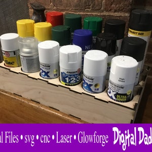 Porte-boîte de peinture découpée au laser FICHIER NUMÉRIQUE UNIQUEMENT, bouteille de peinture en aérosol laser cnc phosphorescente 10 x 19 po.