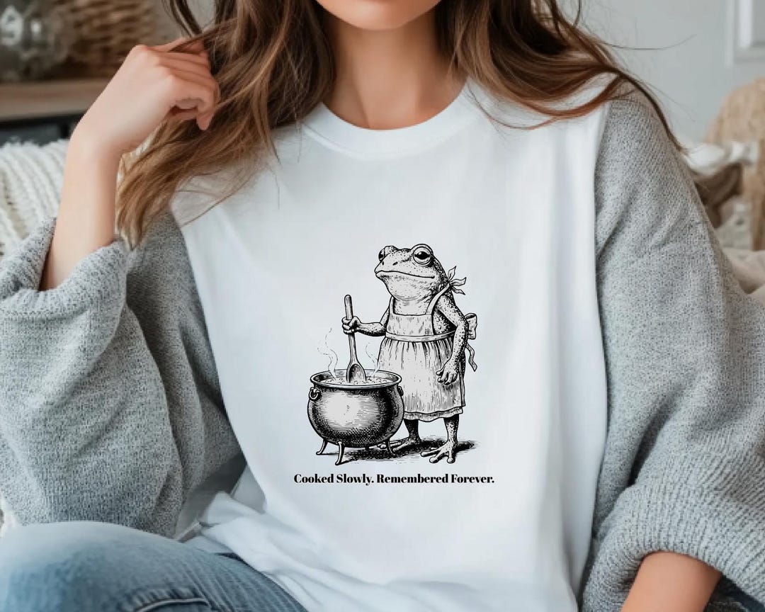 Toad Chef Illustration Tee | Frog Cooking Cauldron, Vintage Sketch - Etsy