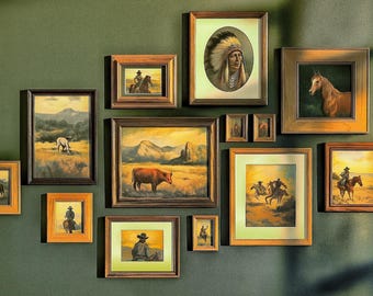 Western Themed Wood Frames | Gallery Wall Frames | Rustic Wall Decor | Vintage Frames | Cowboy Art | Wild West Frontier | Western Decor