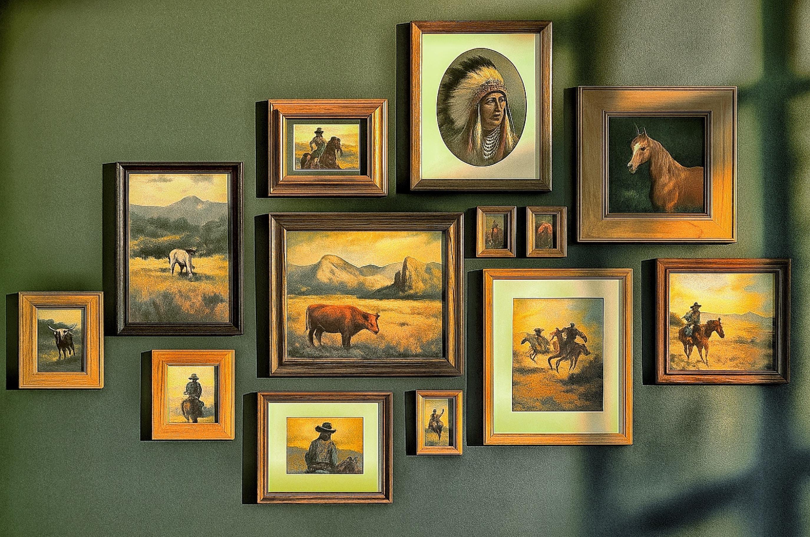 Western Themed Wood Frames | Gallery Wall Frames | Rustic Wall Decor | Vintage Frames | Cowboy Art | Wild West Frontier | Western Decor