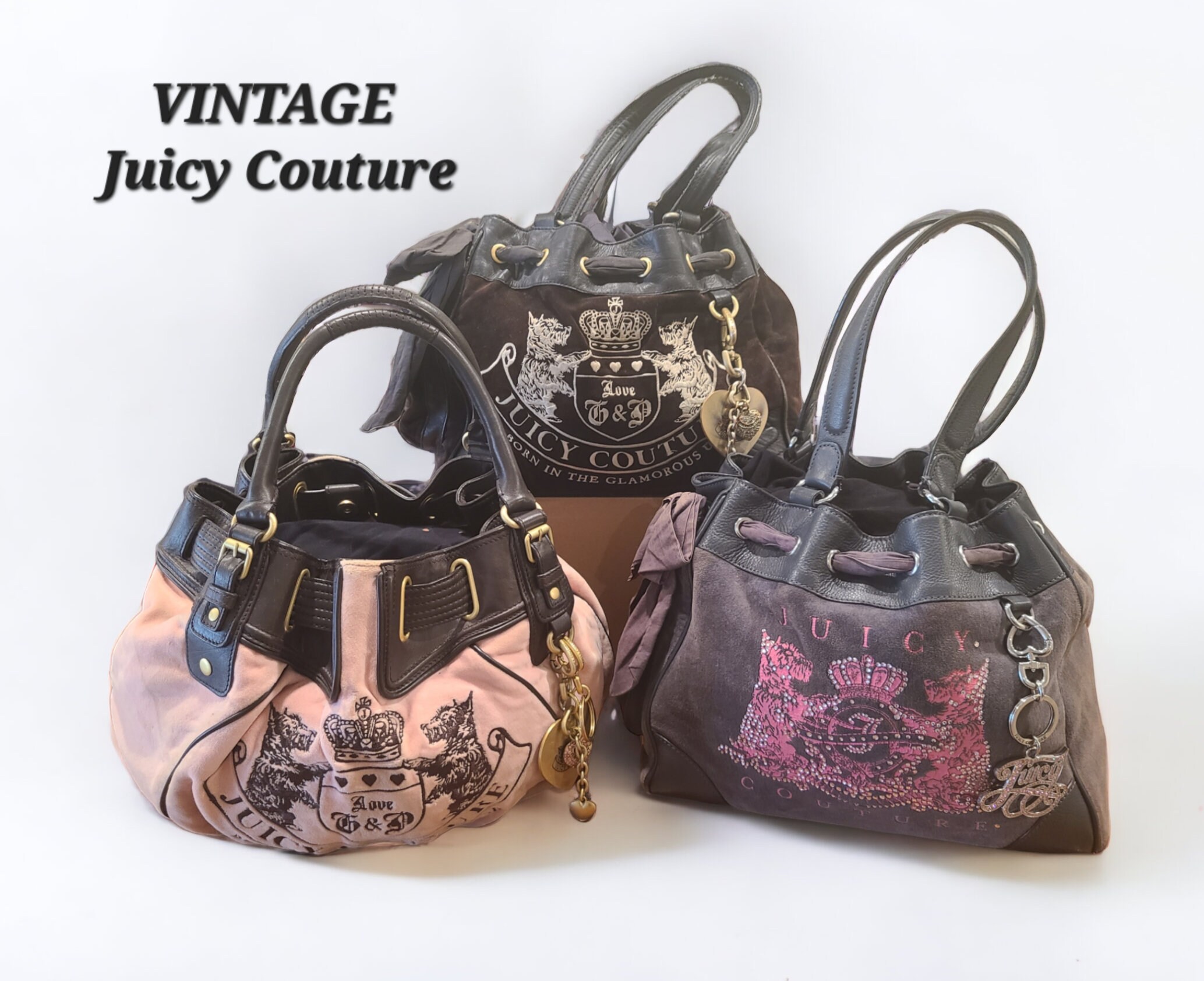 Vintage Early 2000s Juicy Couture Black Velour Shoulder Bag w