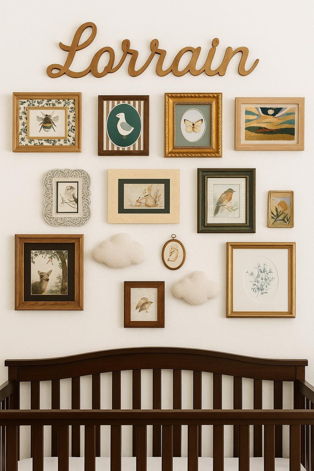 Nursery Photo Gallery Wall | Vintage Picture Frames | Gallery Wall ...