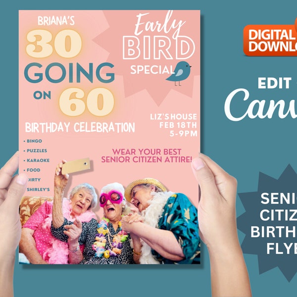 Grandma 30 Going On 60 Birthday Invite Template | Grandma Party Invitation | Granny Party | Old People Party template | Senior Citizen Party