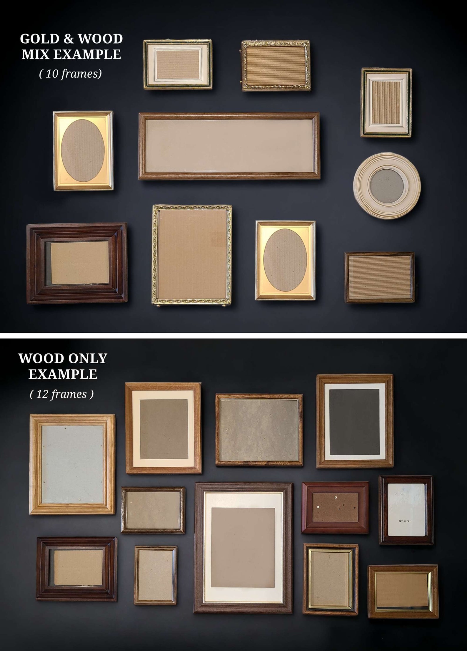 Gallery Wall Frames | Vintage Picture Frames | Assorted Frame Bundle | Wedding Photo Wall | Wood Frames | Gold Picture Frames | Frame Bundle - 10 Frames