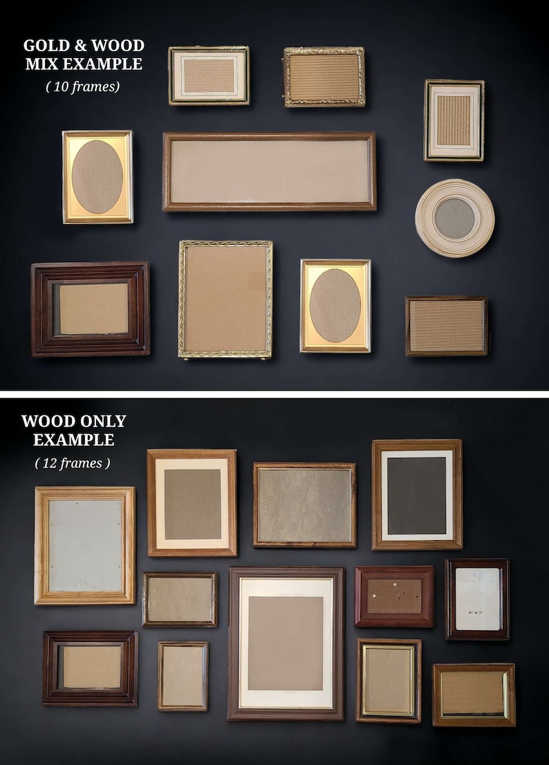 Assorted Frame Bundle Gallery Wall Frames Vintage Picture Frames Unique Picture Frames Gold Frames Wood Frames Boho Frames image 4