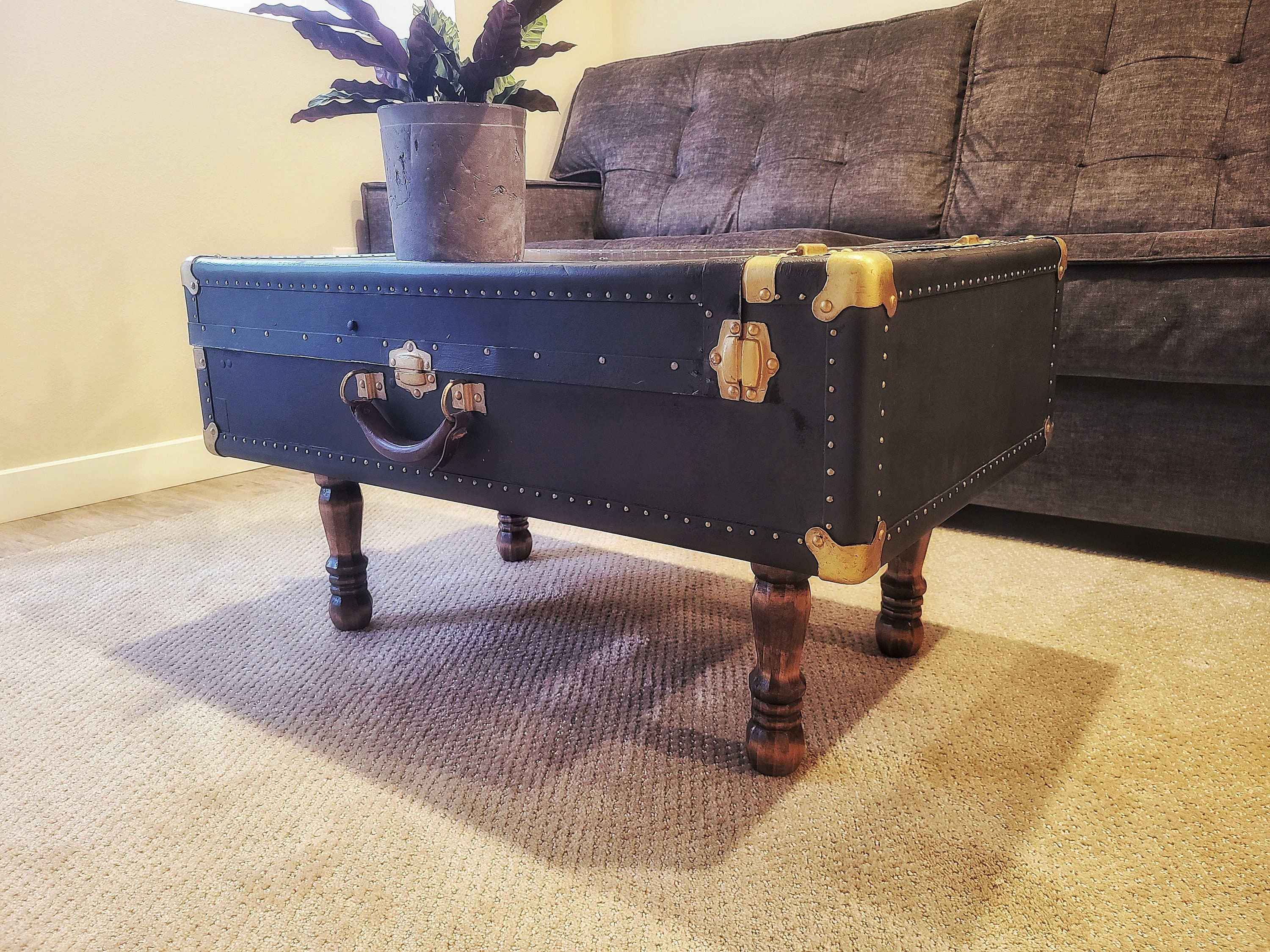 Antique Traditional American Steamer Trunk Coffee Table by Oshkosh