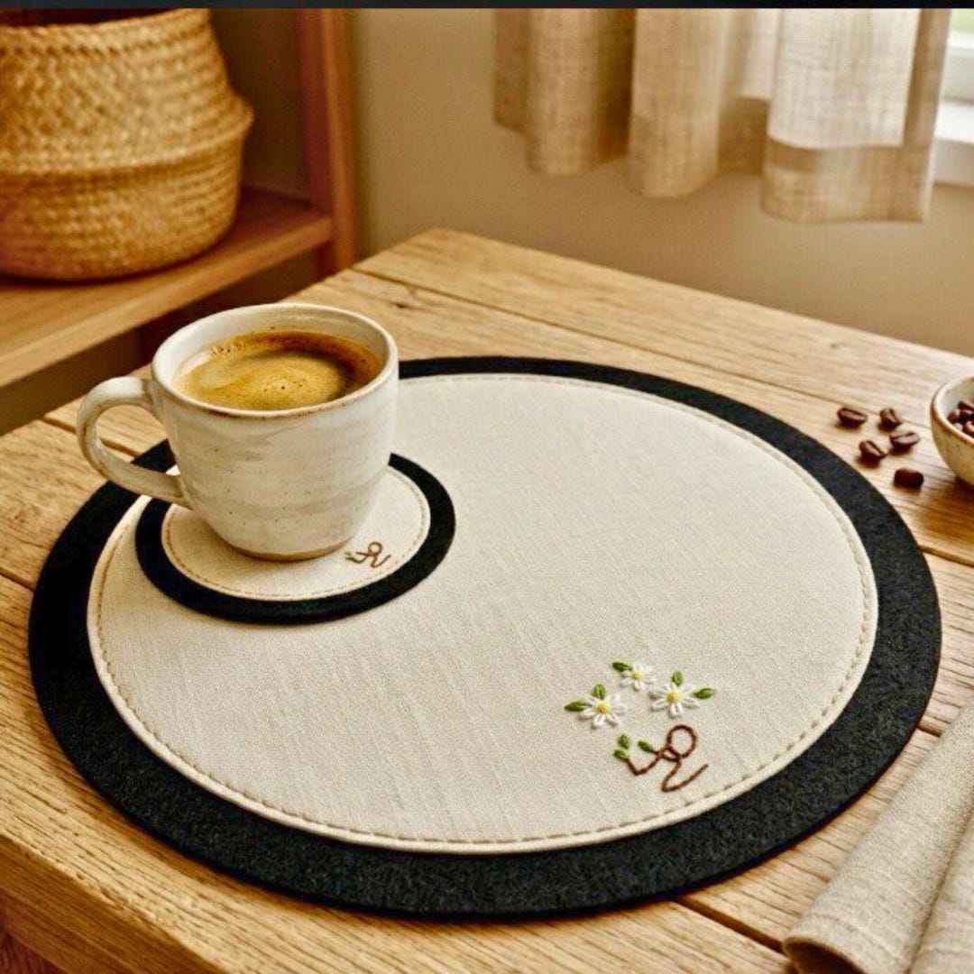 Minimalist Round Table Mats With Custom Name, Modern Placemat Set ...