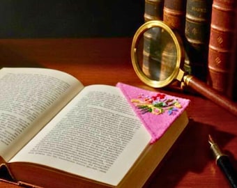 Hand Embroidered Bookmark – Floral Fabric Book Accessory